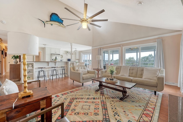 4636 Ashley View Ln, North Charleston, SC 29405 - living area with a ceiling fan, healthy amount of natural light, light wood-style floors, and high vaulted ceiling