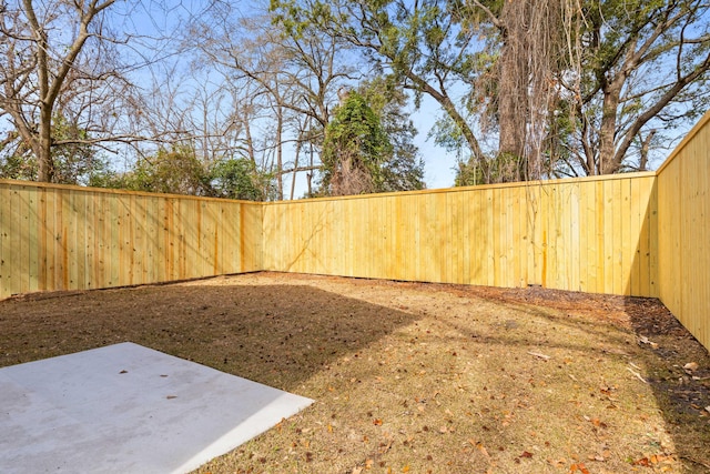 view of yard featuring a patio area and a fenced backyard