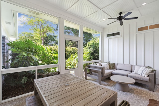 1474 Indian St, Mount Pleasant, SC 29464 - sunroom with a ceiling fan, an outdoor living space, and beam ceiling