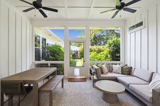 1474 Indian St, Mount Pleasant, SC 29464 - sunroom with a ceiling fan, outdoor lounge area, carpet flooring, and outdoor dining space