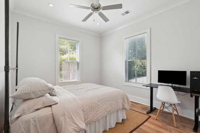 1474 Indian St, Mount Pleasant, SC 29464 - bedroom with ornamental molding, wood finished floors, a desk, recessed lighting, and baseboards