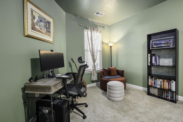 view of carpeted home office