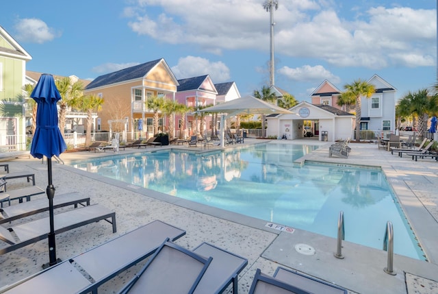 view of swimming pool with a patio area