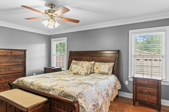 1551 Hutton Pl, Charleston, SC 29407 - bedroom with ornamental molding, wood finished floors, and a ceiling fan