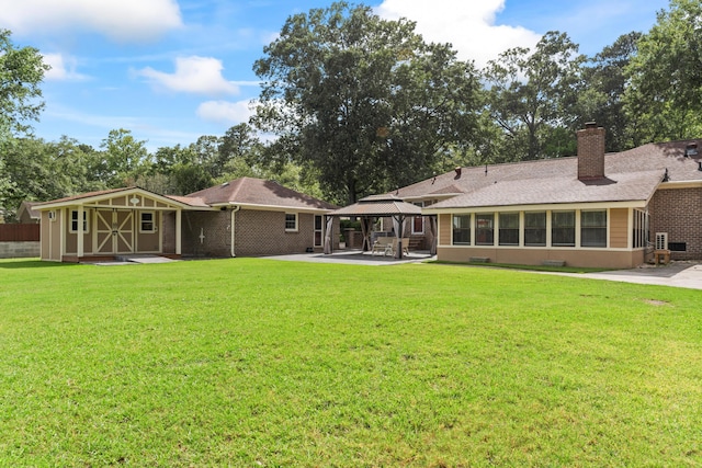 1551 Hutton Pl, Charleston, SC 29407 - back of house featuring a gazebo, a patio, a lawn, a chimney, and roof with shingles