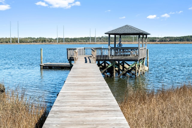 view of dock with a water view