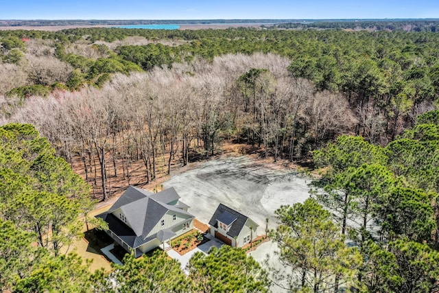 bird's eye view featuring a forest view