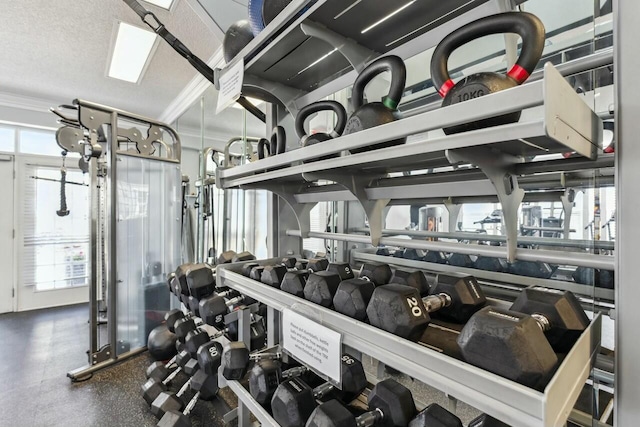 gym featuring ornamental molding