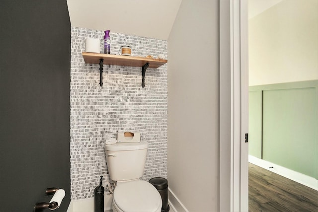 bathroom with hardwood / wood-style flooring and toilet