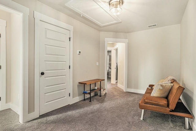 sitting room featuring carpet flooring