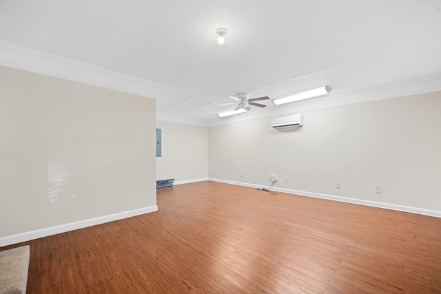 8112 Halifax Way N, Charleston, SC 29420 - spare room with a wall unit AC, ornamental molding, light wood-type flooring, a ceiling fan, and electric panel