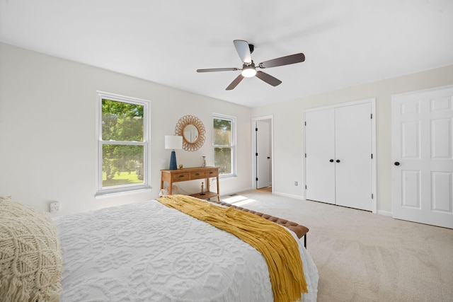 8112 Halifax Way N, Charleston, SC 29420 - bedroom featuring light colored carpet, a ceiling fan, and a closet