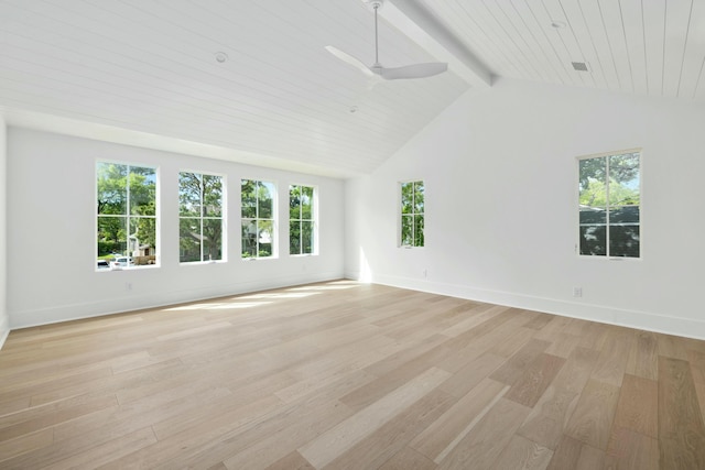 empty room featuring plenty of natural light, light wood-style flooring, and baseboards