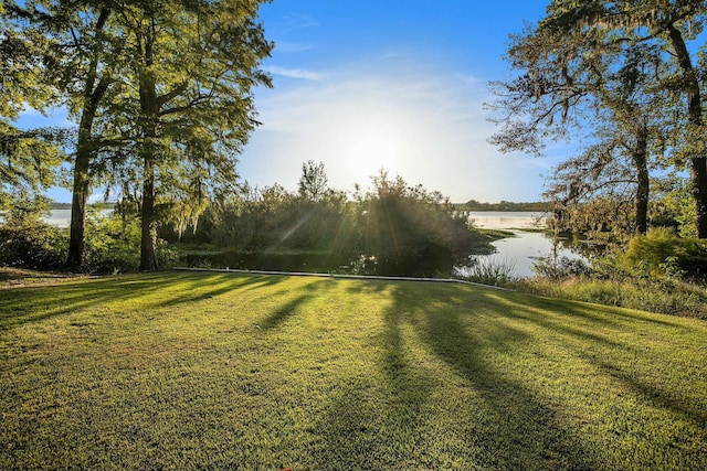 view of yard with a water view