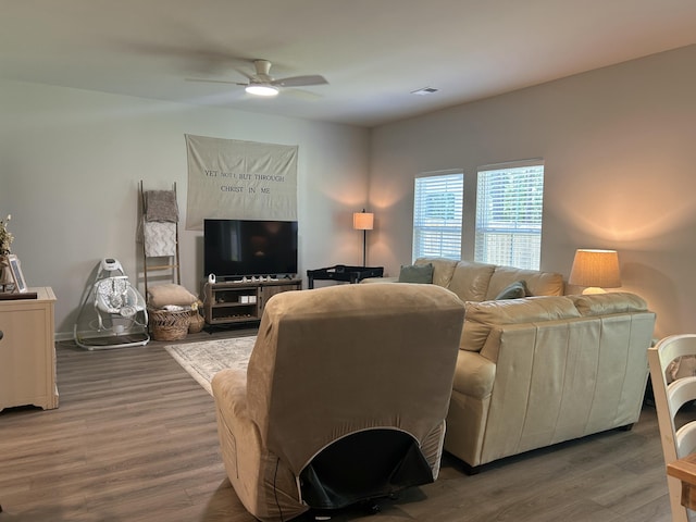 305 Camellia Bloom Dr, Moncks Corner, SC 29461 - living room with wood finished floors and ceiling fan