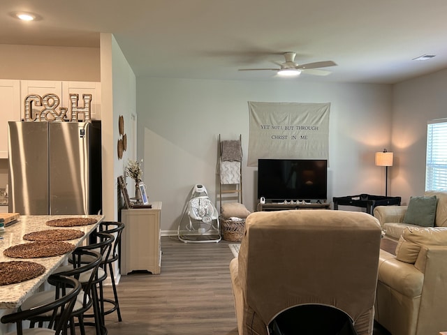 305 Camellia Bloom Dr, Moncks Corner, SC 29461 - living area featuring wood finished floors, ceiling fan, recessed lighting, and baseboards
