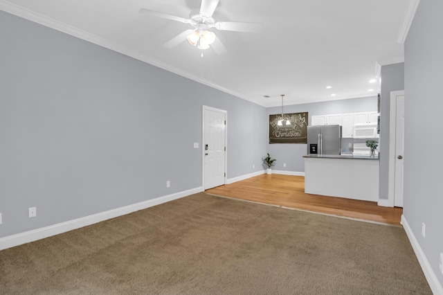 4003 Radcliffe Place Dr Unit B6, Charleston, SC 29414 - unfurnished living room with light colored carpet, crown molding, baseboards, a ceiling fan, and recessed lighting