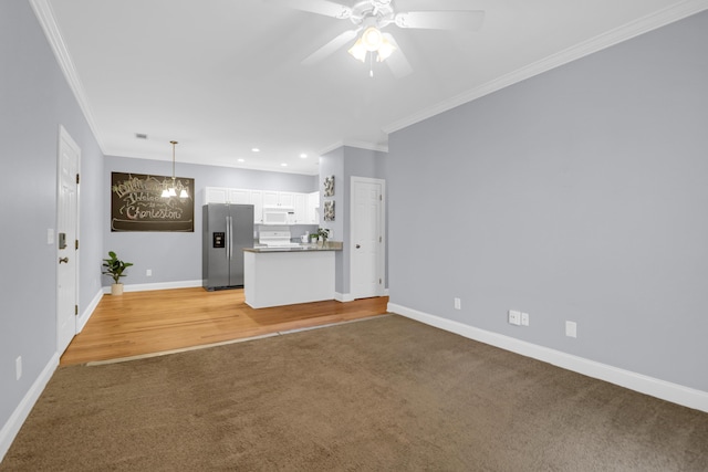 4003 Radcliffe Place Dr Unit B6, Charleston, SC 29414 - unfurnished living room featuring light colored carpet, crown molding, baseboards, a ceiling fan, and recessed lighting