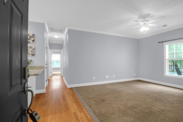 4003 Radcliffe Place Dr Unit B6, Charleston, SC 29414 - unfurnished room with plenty of natural light, baseboards, ornamental molding, a ceiling fan, and light wood finished floors