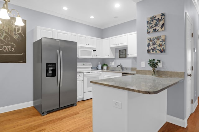 4003 Radcliffe Place Dr Unit B6, Charleston, SC 29414 - kitchen featuring white appliances, a sink, a peninsula, dark stone countertops, and light wood-style flooring