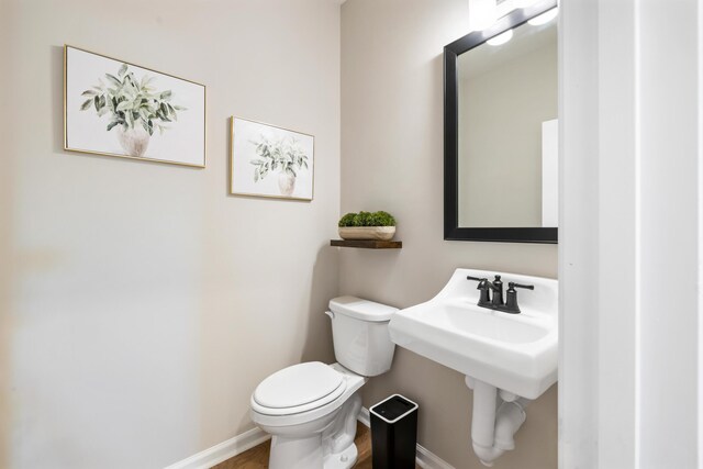 bathroom with toilet and wood-type flooring