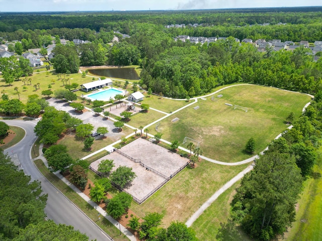 aerial view featuring a forest view