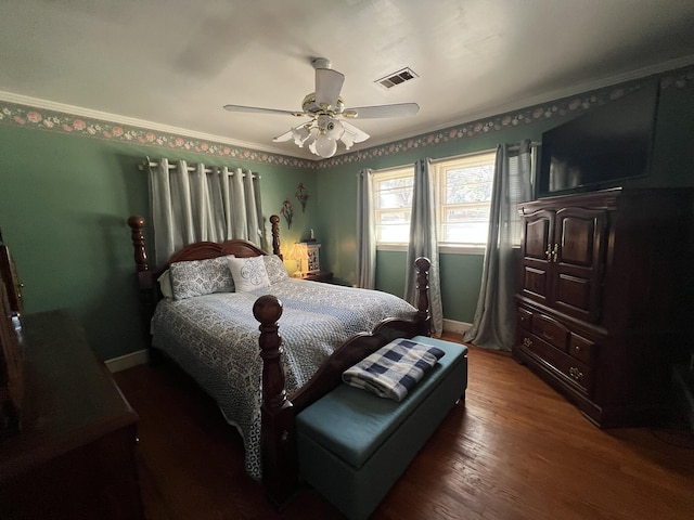 111 Newington Rd, Summerville, SC 29485 - bedroom with a ceiling fan, visible vents, baseboards, and wood finished floors