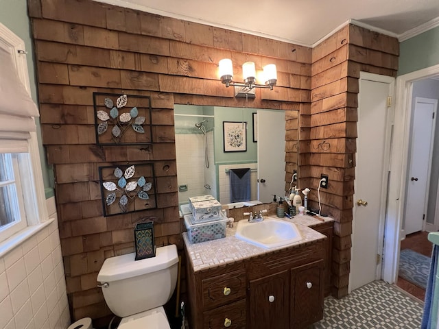111 Newington Rd, Summerville, SC 29485 - bathroom featuring ornamental molding, tiled shower, vanity, and toilet