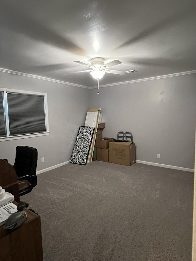 111 Newington Rd, Summerville, SC 29485 - unfurnished office featuring ornamental molding, carpet, baseboards, and a ceiling fan