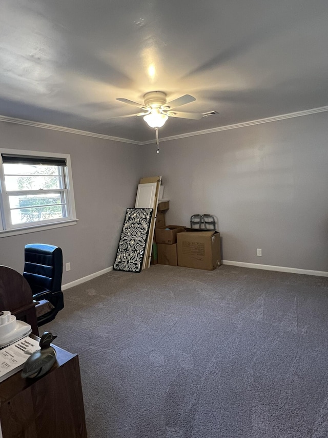 111 Newington Rd, Summerville, SC 29485 - unfurnished office featuring ornamental molding, carpet flooring, baseboards, and a ceiling fan