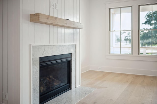 room details featuring wood-type flooring and a fireplace