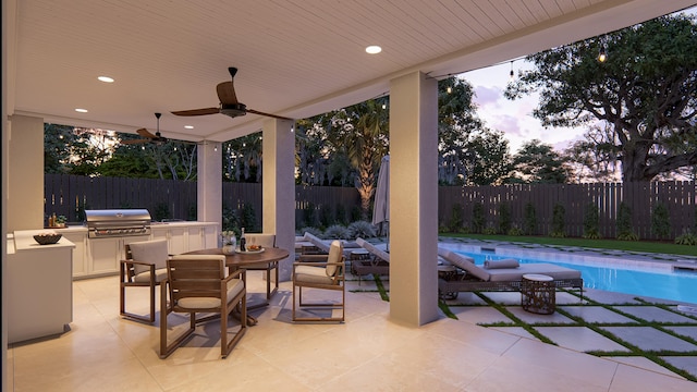 3307 Waterway Blvd, Isle Of Palms, SC 29451 - fenced backyard with a patio area, ceiling fan, and outdoor dining area