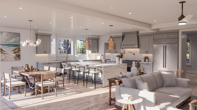 3307 Waterway Blvd, Isle Of Palms, SC 29451 - living area featuring light wood-type flooring and recessed lighting