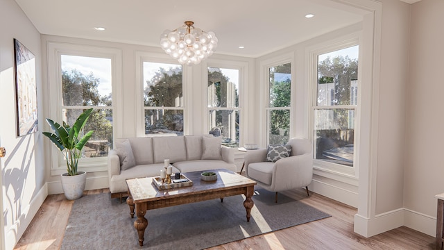 3307 Waterway Blvd, Isle Of Palms, SC 29451 - sunroom / solarium with wood finished floors, baseboards, a chandelier, and recessed lighting