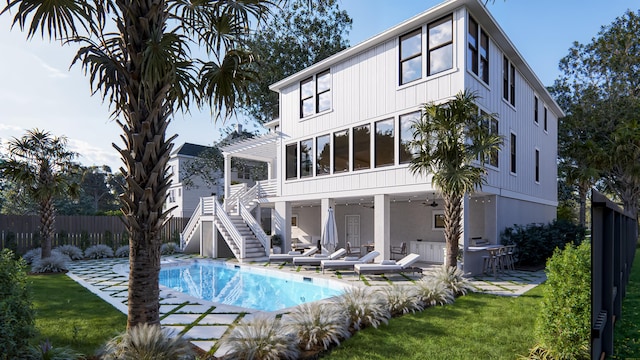 3307 Waterway Blvd, Isle Of Palms, SC 29451 - rear view of property with stairway, a patio area, and ceiling fan