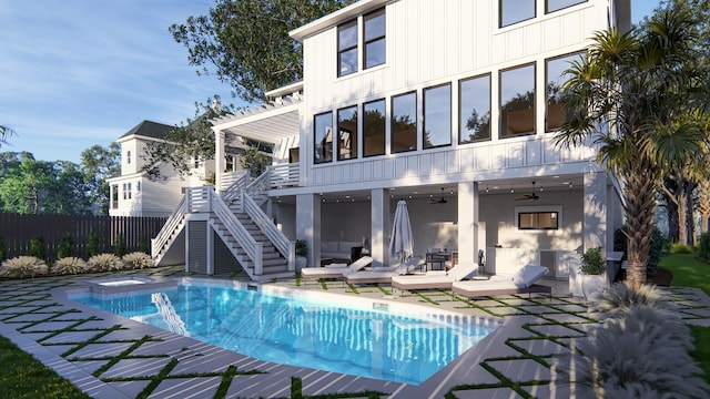 3307 Waterway Blvd, Isle Of Palms, SC 29451 - view of pool with ceiling fan, stairs, a patio, and a hot tub