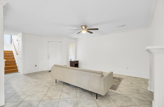2159 Spoleto Ln Unit E, North Charleston, SC 29406 - living room featuring ceiling fan and stairway