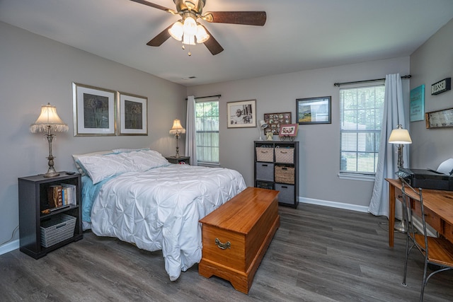 717 Temple Rd Unit B, Ladson, SC 29456 - bedroom with dark wood finished floors, baseboards, and a ceiling fan