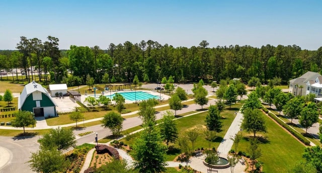 aerial view of a pool area