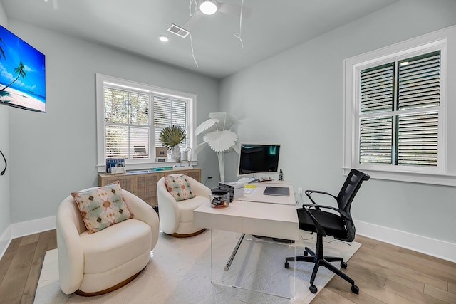 7416 Indigo Palms Way, Johns Island, SC 29455 - office with wood finished floors, baseboards, a ceiling fan, and recessed lighting