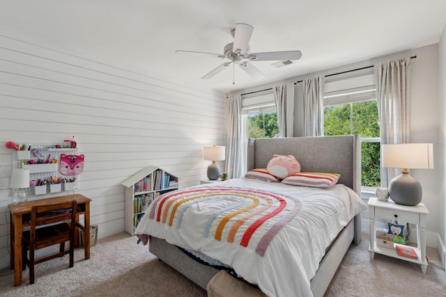 1164 Sharpestowne Ct, Mount Pleasant, SC 29466 - carpeted bedroom featuring ceiling fan and wooden walls