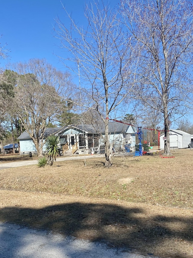 exterior space with an outbuilding