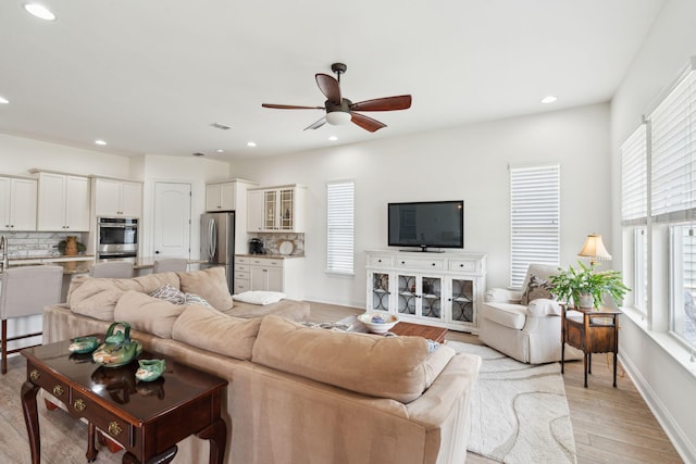 516 Tidewater Chase Ln, Summerville, SC 29486 - living room featuring ceiling fan, light wood-style flooring, recessed lighting, and baseboards