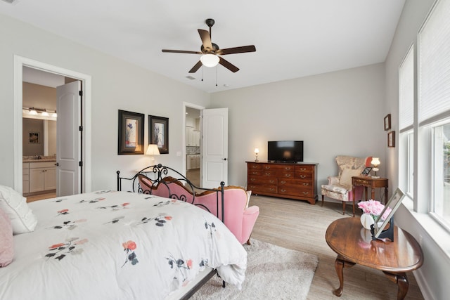 516 Tidewater Chase Ln, Summerville, SC 29486 - bedroom with light wood-style flooring, ensuite bathroom, and a ceiling fan
