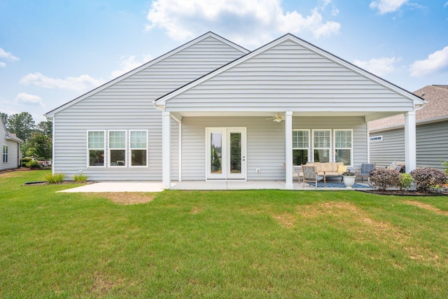 516 Tidewater Chase Ln, Summerville, SC 29486 - rear view of house featuring an outdoor living space, ceiling fan, a patio area, and a lawn