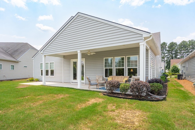516 Tidewater Chase Ln, Summerville, SC 29486 - rear view of property with a ceiling fan, an outdoor hangout area, a lawn, and a patio