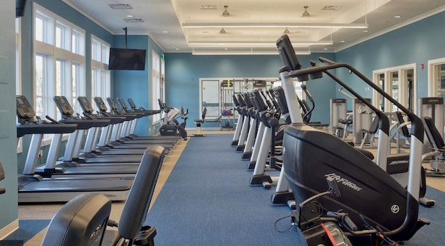 516 Tidewater Chase Ln, Summerville, SC 29486 - gym featuring crown molding, recessed lighting, and baseboards
