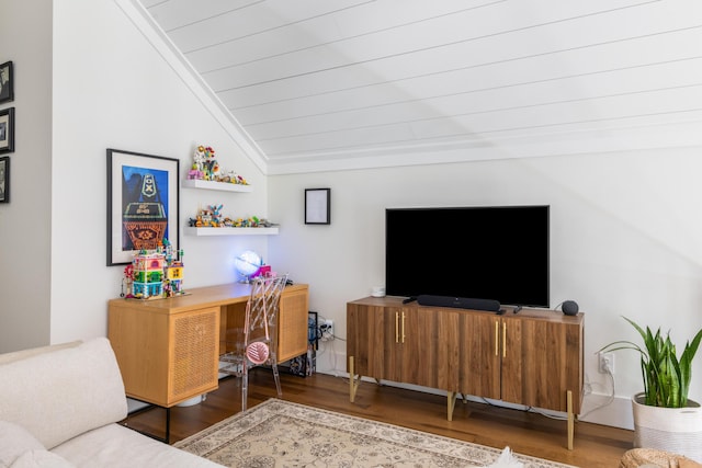 2 Live Oak Ave, Charleston, SC 29407 - living room with wood finished floors, ornamental molding, and lofted ceiling