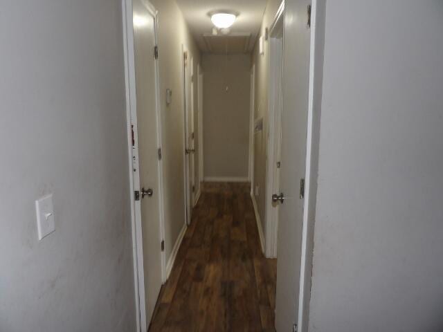 hall featuring attic access and wood finished floors
