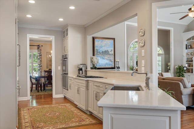3948 Gift Blvd, Johns Island, SC 29455 - bar with a sink, crown molding, ceiling fan, light wood finished floors, and appliances with stainless steel finishes